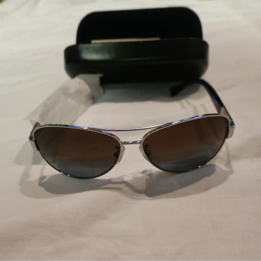 COACH HC7047 L103 Christina Polarized Aviator Sunglasses Silver/Blue Frame 59mm - Picture 2 of 8